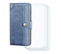 GYDQQKJ Funda para Ulefone Armor 33 Pro [6.95"], [4 Protector de Pantalla Vidrio Templado] + Leather Carcasa Tapa Bumper PU Caso Soporte Cartera Case Flip Cuero Wallet Cover Azul