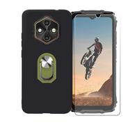 GYDQQKJ Funda para Ulefone RugKing 4 Pro (6.56") + Protector de Pantalla Protectora Vidrio Cristal Film Templado, Negro Suave TPU Silicona Cover Carcasa Caso Case (Verde Anillo Soporte)