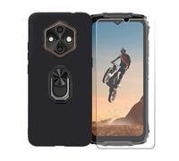 GYDQQKJ Funda para Ulefone Rugking 4 Pro (6.65") + Protector de Pantalla Protectora Vidrio Cristal Film Templado, Negro Suave TPU Silicona Cover Carcasa Caso Case (Negro Anillo Soporte)