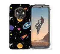 GYDQQKJ Funda para Ulefone RugKing 4 Pro + Protector de Pantalla Protectora Vidrio Cristal Film Templado, Negro Suave TPU Silicona Cover Carcasa Caso Case para (6.56") - BST1