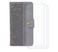 GYDQQKJ Funda para Unihertz 8849 Tank 4 Pro [6.73"], [3 Protector de Pantalla Vidrio Templado] + Leather Carcasa Tapa Bumper PU Caso Soporte Cartera Case Flip Cuero Wallet Cover Gris