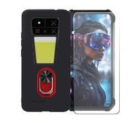 GYDQQKJ Funda para Unihertz 8849 Tank 4 Pro (6.73") + Protector de Pantalla Protectora Vidrio Cristal Film Templado, Negro Suave Silicona Cover Carcasa Caso Case (Rojo Anillo Soporte)