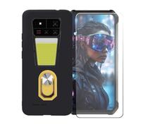 GYDQQKJ Funda para Unihertz 8849 Tank 4 Pro (6.73") + Protector de Pantalla Protectora Vidrio Cristal Film Templado, Negro Suave Silicona Cover Carcasa Caso Case (Amarillo Anillo Soporte)
