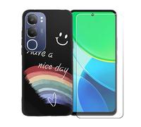 GYDQQKJ Funda para Vivo Y19s Pro 4G + Protector de Pantalla Protectora Vidrio Cristal Film Templado, Negro Suave TPU Silicona Cover Carcasa Caso Case para (6.68") - LLM44