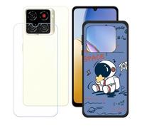 GYDQQKJ Funda para ZTE Blade A56 + Protector de Pantalla Protectora Vidrio Cristal Film Templado, Negro Suave TPU Silicona Cover Carcasa Caso Case para (6.75") - LH69