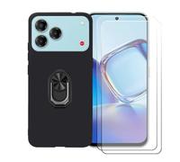 GYDQQKJ Funda para ZTE Blade V80 Design (6.75") + [2X Protector de Pantalla Protectora Vidrio Cristal Film Templado], Negro Suave TPU Silicona Cover Carcasa Caso Case (Negro Anillo Soporte)