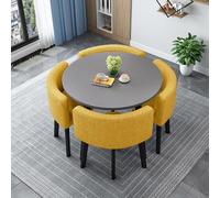 Juego de mesa de comedor redonda/cuadrada con sillas, mesa de conferencia moderna con 4 sillas, set de mesa de cocina de madera, para 4 personas, para recepción, sala de estar/comedor, 80 cm, 9