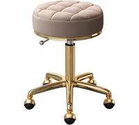 GYDUHYE Silla de masaje giratoria ajustable para spa, salón de belleza, taburetes de oficina en casa, taburete redondo con ruedas, con asiento de piel sintética y marco dorado de acero inoxidable