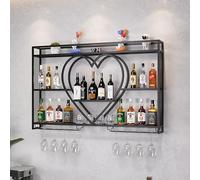 GYEQXKT Botellero de Metal para Pared con Soporte para Copas, Estante de Pared para exhibir vinos, Soporte para Cocina y Comedor, estantes flotantes Modernos para licores, botelleros para
