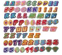 GYGYL - 72 parches de letras y números para planchar, parches coloridos de letras del alfabeto A-Z, apliques de números del 0 al 9 para ropa, vestido, sombrero, calcetines, jeans, accesorios de