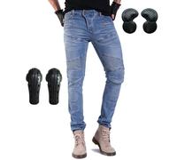 GYHH Hombres Pantalones de Motociclismo, Jeans de Moto Elásticos y Rectos, Motorcycle Biker Denim Pant con Protecciones CE Nivel 1 Extraíbles para Carreras de Motocross