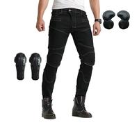 GYHH Hombres Pantalones de Motociclismo, Jeans de Moto Elásticos y Rectos, Motorcycle Biker Denim Pant con Protecciones CE Nivel 1 Extraíbles para Carreras de Motocross