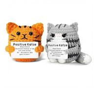 GYHWOFUL Juego de 2 gatos positivos - Gatos de bolsillo de ganchillo con tarjeta de mutmache, peluche de apoyo emocional, amuleto de la suerte para examen, regalo mutuo para amigos y familiares