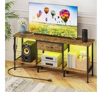 GYIIYUO Soporte de TV LED con toma de corriente y cajón de tela para TV de 55, 50 y 45 pulgadas, centro de entretenimiento y mesa consola de TV industrial para sala de estar, dormitorio, 47 pulgadas