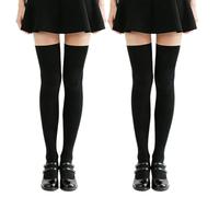 GYIOFAI 2 Pares Calcetines Termicos Largos Altos para Mujer, Tejido Cálido Grueso Altos Sobre Rodilla Medias, Calcetines Altos Sobre Muslo Botas Calentadores de Piernas, Calcetines de Invierno (Negro)