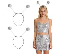 GYIOFAI 2 Piezas Diadema de Alien para Adultos Mujer, Bola de Discoteca Diademas de Antenas con 2 Bolas Redondas Halloween Accesorios de Disfraz para Carnaval Fiesta Festivales Cosplay (Plata)