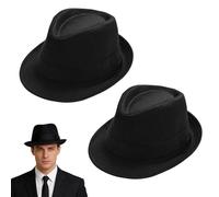 GYIOFAI 2 sombreros elegantes de Fedora Trilby, sombrero unisex clásico de Panamá, gorra de jazz, gorra de gángster, ala corta, para adultos, para viajes, playa, fiestas al aire libre, Negro, Talla