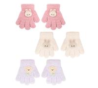 GYIOFAI 3 pares de guantes para niños, guantes cálidos de invierno para niños y niñas, bonitos guantes mágicos para niños, guantes de punto suaves para dedos completos para 1 a 5 años, rosa, Taille