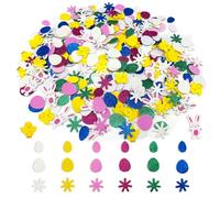 GYIOFAI 360 Pcs Pegatinas Pascua, Pegatinas Autoadhesivas de Espuma EVA con Purpurina para Pascua, Pegatinas de Huevos Conejitos y Flores para Manualidades DIY, Decoración y Tarjetas (Coloridas)
