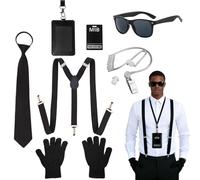 GYIOFAI 7 PCS Accesorios para Disfraz de Agente Secreto, Agente Disfraz Accesorios, Kit Men in Black Disfraz Agente, Accesorios de Disfraz de Espía, Traje De Guardia De Seguridad Secreto
