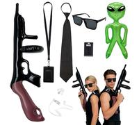 GYIOFAI Juego de 7 accesorios para disfraz de agente, kit de juego de rol de guardia de seguridad de espía del servicio secreto, con alienígenas inflables verdes, lentes de sol, corbata, tarjetero