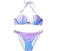 Gyios bañador Bikini De Concha Degradada para Mujer - Traje Baño Dos Piezas Sirena Moda Piscina Playa Verano-cinturón Fino Ordinario-XL