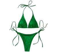Gyios bañador Metallic Halter Bikini Set For Women - Two-Piece Tie Side Triangle Swimsuit Summer Beach Pool Bathing Suit-b_a-s