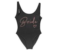 Gyios bañador Mujeres Novia Y Equipo Traje De Baño Una Sola Pieza, Oro Impresión para La Fiesta Soltera, Vacaciones En Piscina Playa-Black Bride1-xxxl
