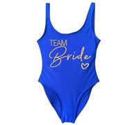 Gyios bañador Mujeres Novia Y Equipo Traje De Baño Una Sola Pieza, Oro Impresión para La Fiesta Soltera, Vacaciones En Piscina Playa-Blue Team2-xl