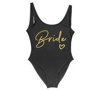 Gyios bañador Mujeres Novia Y Equipo Traje De Baño Una Sola Pieza, Oro Impresión para La Fiesta Soltera, Vacaciones En Piscina Playa-Black Bride2-xxxl