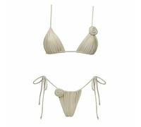 Gyios bañador Push Up Flower Bikini For Women - Sexy Bandeau Swimwear with Mesh Skirt Solid White Beach, Pool, Summer Vacation-bikini2-l