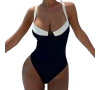 Gyios bañador Push Up One Piece Swimsuit Women - Sexy Patchwork Backless Monokini Swimwear For Beach, Pool & Summer Vacation-Black-l