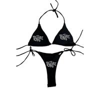 Gyios bañador Sexy Women Punk Bikini Swimwear - Rhinestone Lace-up Grunge Y2k Bathing Suit For Beach, Pool, Summer Vacation-Black-m