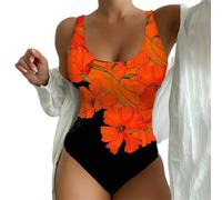Gyios bañador Trendy Floral Plus Size Swimwear - Mujeres Scoop Cuello Una Pieza Traje De Baño Control del Vientre Curvy Beach Vacaciones En La Piscina-a-XL