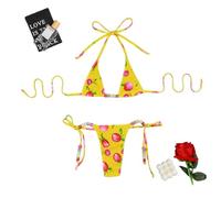 Gyios Bikini 2026 Sexy Micro Thong Swimsuit For Women, Bandage Design with Rings, Brazilian Print Swimwear, Beachwear Biquini Set-a1-m