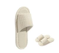 Gyios Chanclas Nuevas Zapatillas Para Mujeres Lino El Hogar Pareja De La Moda Transpirables Absorbiendo Humedad Del Algodón Algodón-blanco-36-37