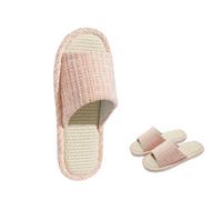 Gyios Chanclas Nuevas Zapatillas Para Mujeres Lino El Hogar Pareja De La Moda Transpirables Absorbiendo Humedad Del Algodón Algodón-rosa-42-43