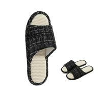 Gyios Chanclas Nuevas Zapatillas Para Mujeres Lino El Hogar Pareja De La Moda Transpirables Absorbiendo Humedad Del Algodón Algodón-negro-44-45