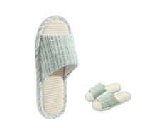 Gyios Chanclas Nuevas Zapatillas Para Mujeres Lino El Hogar Pareja De La Moda Transpirables Absorbiendo Humedad Del Algodón Algodón-azul-36-37