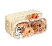 Gyios Estuche Bolsa De Lápiz Marrón Capybara Ventana Transparente Multi-Cremallera Papelería Gran Capacidad para Oficina Escolar
