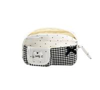 Gyios Estuche Kawaii Grid Patchwork Bolsa De Lápiz, Organizador Papelería Portátil Multi-Bolsillo para Los Estudiantes Almacenamiento Escolar Diario-Beige