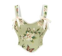 Gyios Fajas Reductoras Mujer Corsé por Encima del Busto con Estampado Floral para Mujer, Chaleco Gótico Vintage Tirantes El Hombro, Cremallera Lateral-Verde-XL