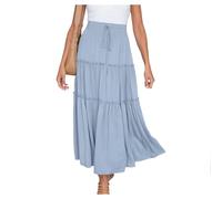 Gyios Falda Larga Moda Sólida Bohemia Falda Larga Mujeres Elegantes Holiday Summer Casco Casual High Elastic Cintura Retro Falda-Light Blue-m