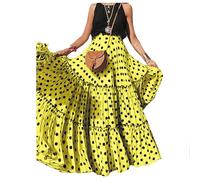 Gyios Falda Larga Polka Dot Estampado Estampado Maxi Falda De Verano En La Cintura Alta Bohemia A-Line Falda Larga-Yellow-l