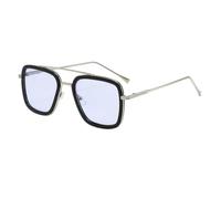 Gyios Gafas De Sol Cuadradas Doble Puente, Marco Acetato Negro con Metal Gris Oscuro Lente Uv400 Sombras Moda para Hombres Mujeres