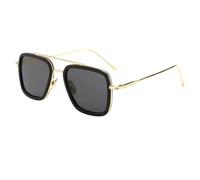 Gyios Gafas De Sol Cuadradas Doble Puente, Marco Acetato Negro con Metal Gris Oscuro Lente Uv400 Sombras Moda para Hombres Mujeres