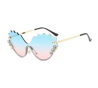 Gyios Gafas de Sol Hip Hop Fashion Shades - Mujeres Sin Montura Diamante Uv400 Diseño Onda Lujo Unisex Conducción Al Aire Libre Viajes Estilo Callejero-Oro Azul Rosa-como Imagen