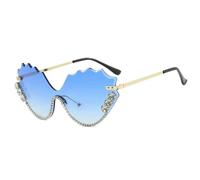 Gyios Gafas de Sol Hip Hop Fashion Shades - Mujeres Sin Montura Diamante Uv400 Diseño Onda Lujo Unisex Conducción Al Aire Libre Viajes Estilo Callejero-Oro Degradado Azul-como Imagen