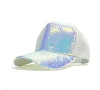 Gyios Gorro Pescador Sequins Baseball Cap Unisex Adjustable Shiny Rainbow Outdoor Sport Casual Trucker Hat Men Women Summer-White