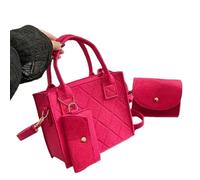 Gyios Handtasche 3pcs Setgeprägte Frauenhandtasche Stilvolle Crossbody -tasche Kupplung Und Brieftasche, Feste, Farbene Quadratische Umhängetasche, Stoff Für Den Täglichen Gebrauch-rosenrot